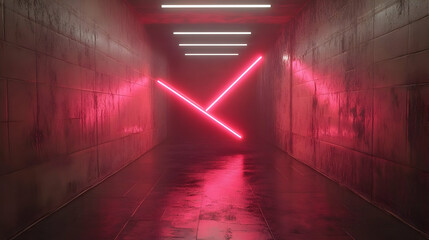 Neon Lights in a Grungy Corridor 3D Illustration