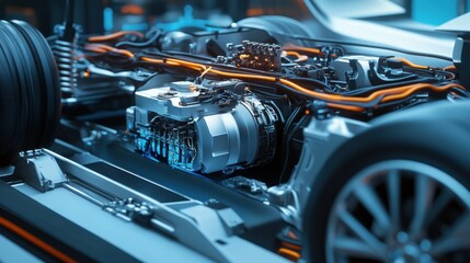 Fototapeta premium Electric Car Engine Close-Up