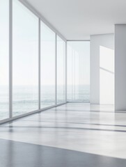 Fototapeta premium Spacious White Minimalist Home with Sea View, Embracing Serenity and Clean Design