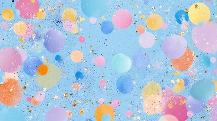 Colorful Confetti Circles and Dots Floating Against a Soft Blue Background for Fun and Celebration
