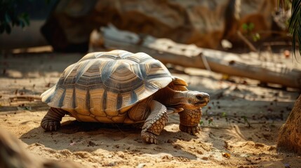 Giant Tortoise Walking on Sandy Ground