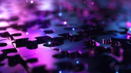 Metallic Puzzle Pieces in a Purple and Blue Glow