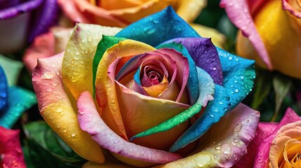 Amazing Rainbow Roses, Close-up of many rainbow roses.