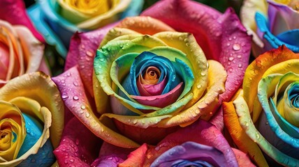 Rainbow Roses, Colorful Rainbow Roses are blooming beautifully for advertising for flower shops.