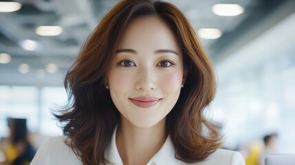 Fototapeta premium モダンなオフィス環境で笑顔を見せるプロのビジネスウーマン