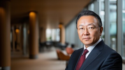 Fototapeta premium モダンなデザインのオフィス環境で働くプロのアジア人ビジネスマン