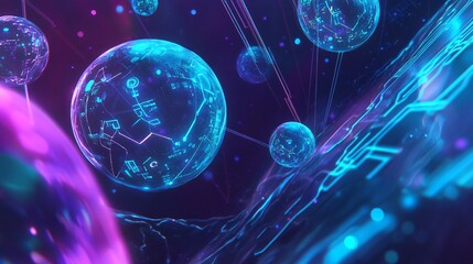 Abstract Digital Spheres with Circuitry Background