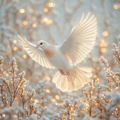 White Dove in Winter Wonderland