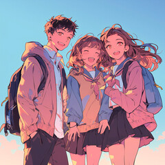 制服姿の男女グループ