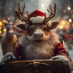 a reindeer wearing a santa hat is wearing a santa hat. Generative AI