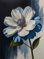 Oil Painting of a Blue Flower on a White Background