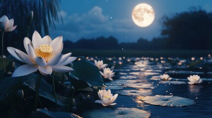 Moonlit Lotus River: A Dramatic 8K Realism