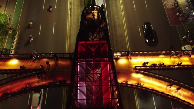 Illuminated Pinisi Pedestrian Bridge over Jalan Sudirman, Jakarta