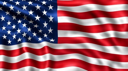 Fototapeta premium Close-up of an American flag waving in the wind, with a focus on the red and white stripes.