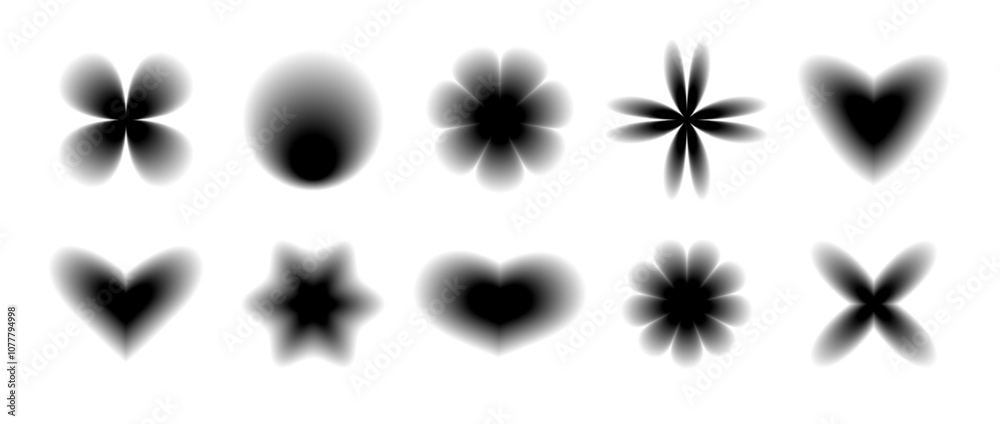 Poster black smooth blurred gradient form set. grunge goth blurry aura shape collection. fading abstract el