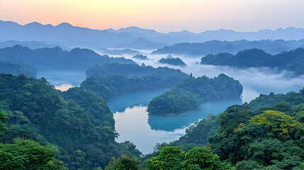 Misty Mountain Lake Landscape Photography