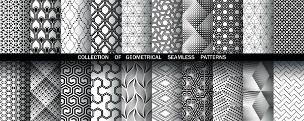 Geometric set of seamless black and white patterns. Simple vector graphics.