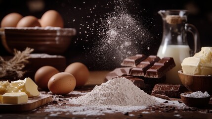 Fototapeta premium Baking Ingredients on Wooden Table
