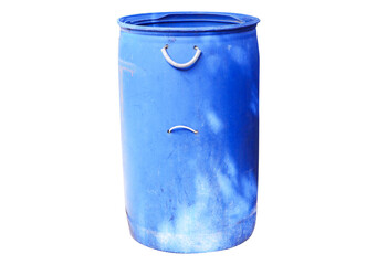 Old plastic blue drum being used in chemical and oil industrial for hazardous waste management....