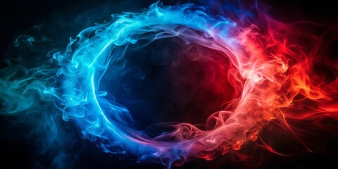 Naklejka premium Ethereal Dance of Opposing Forces A Symphony of Blue and Red Smoke, Embracing the Void