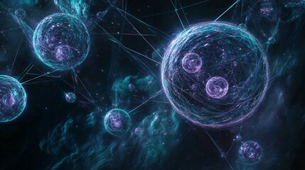 Abstract Cosmic Nebula with Interconnected Spheres
