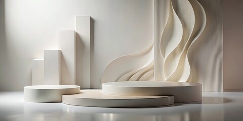 Abstract Minimalist Display with Geometric Forms and Wavy Panels
