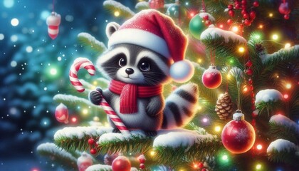 niedlicher kleiner Waschbär zu Weihnachten