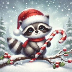 niedlicher kleiner Waschbär zu Weihnachten