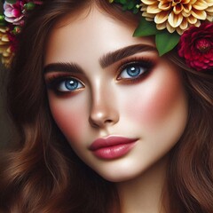 Hübsche junge Frau mit Blumen im Haar