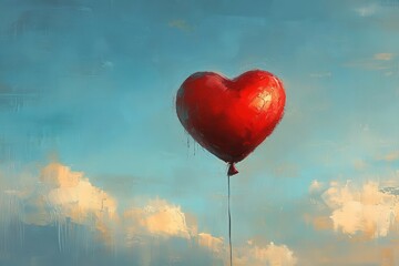Fototapeta premium bright red heartshaped balloon floating against a soft blue sky capturing the essence of love and joy in a playful whimsical composition