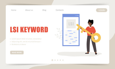 Lsi keyword. Landing page template. Latent Semantic Indexing. SEO concept. Vector illustration in flat cartoon style.