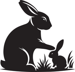 Obraz premium Caring rabbit tending to a patch of grass silhouette
