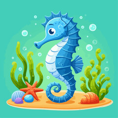 Illustration of a cartoon sea horse © Andi