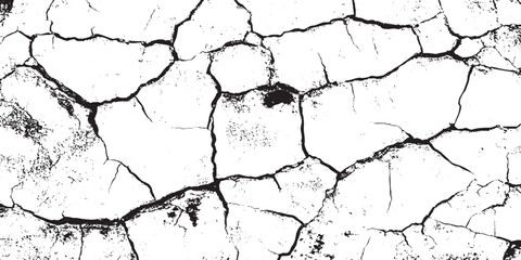 Vector cracks, breaks on land surface from earthquake. White black grey wall, floor with cracks, texture background.

