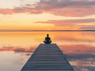 Solitary Figure Contemplating the Sunset on a Wooden Dock