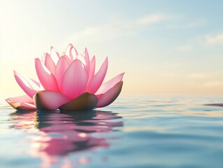 A Single Pink Water Lily Floating on Calm Water