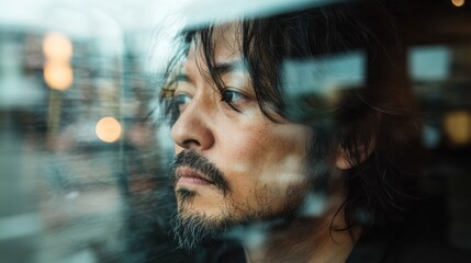 ブロックチェーンをテーマにした日本人の瞑想的な二重露光ポートレート