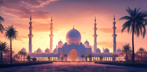 The Sheikh Zayed Grand Mosque in Abu Dhabi at Sunset