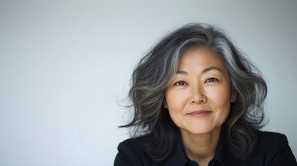 Fototapeta premium ニュートラルな背景を背景にした自信に満ちたアジア人ビジネスウーマンのポートレート