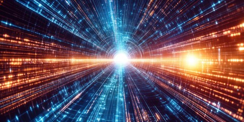A digital representation of a tunnel of light, symbolizing speed and technology.