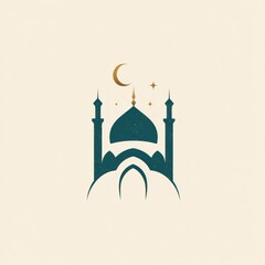 Stylized Silhouette of a Mosque with Crescent Moon and Stars