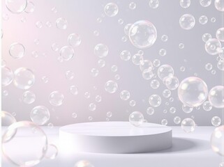 Ethereal low podium enveloped in a towering swirl of iridescent bubbles