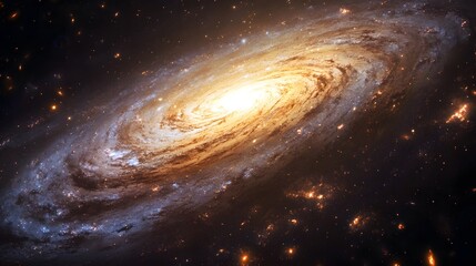 A Spiral Galaxy in Deep Space with Bright Stars and Dust Lanes