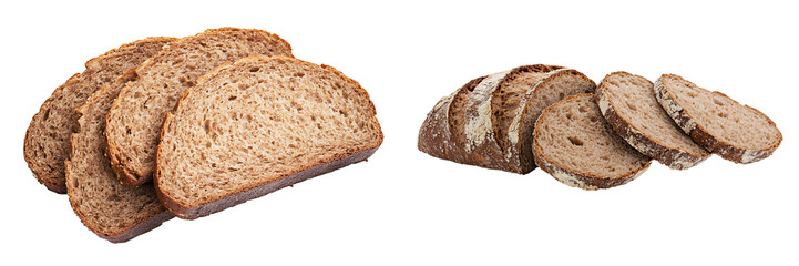 Set of wheat bread with slices, isolated on a transparent background.