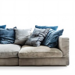 Studio shot of a modern couch with pillows isolated on white background