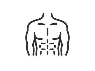 シックスパックの男性の体のアイコン（線画）のイラスト