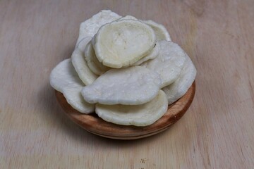 Fish crackers, Palembang crackers are a type of traditional Indonesian cracker originating from Palembang, Indonesia. Served on a wooden plate