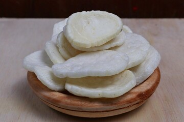 Fish crackers, Palembang crackers are a type of traditional Indonesian cracker originating from Palembang, Indonesia. Served on a wooden plate