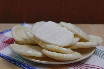 Fish crackers, Palembang crackers are a type of traditional Indonesian cracker originating from Palembang, Indonesia. Served on a wooden plate