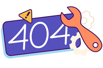Lettering Error 404 with warning sign and wrench text